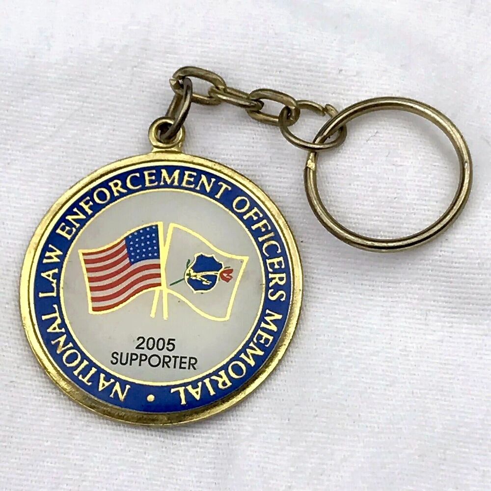 NLEOMF Key Ring Fob 2005 Law Enforcement Memorial Supporter Gold Blue Red